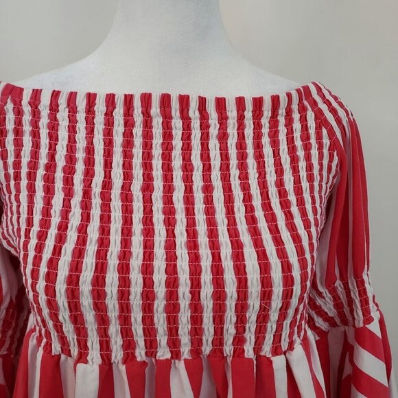 Boston Proper Striped Smocked Off Shoulder Top Size XL - Picture 9 of 12